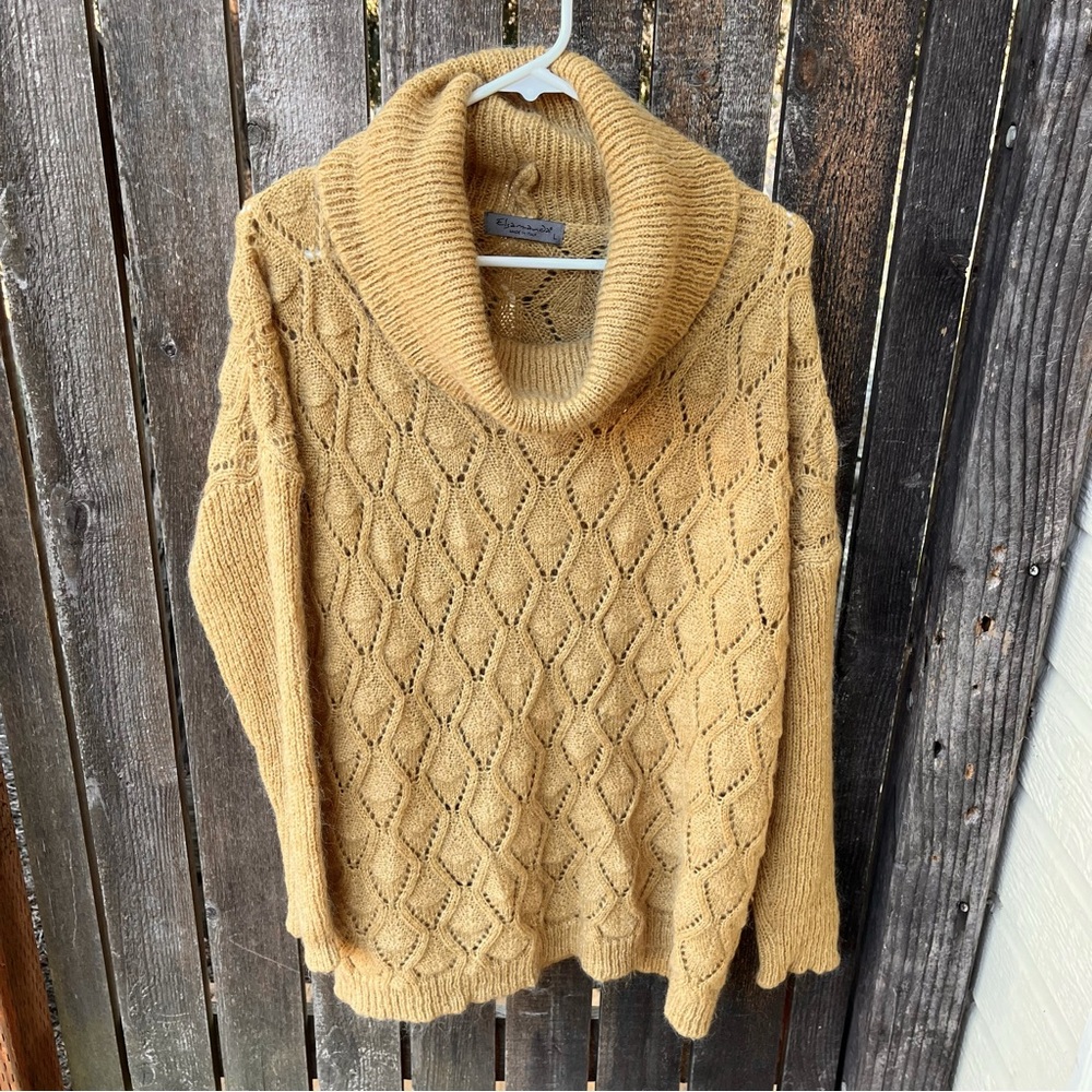 Elsamanda Anthropologie Made In Italy Mohair Blend Cowl Neck Eyelet Sweater Sz L